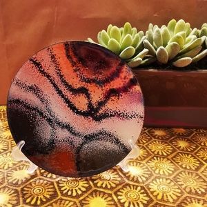Artisan Made Enamel on Steel Animal Tiger Print Round Dish